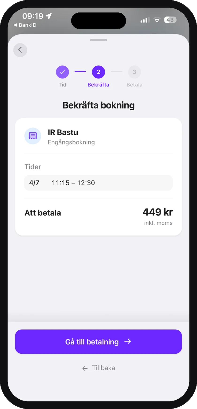 The Jobbs app: confirm the booking and pay on your phone