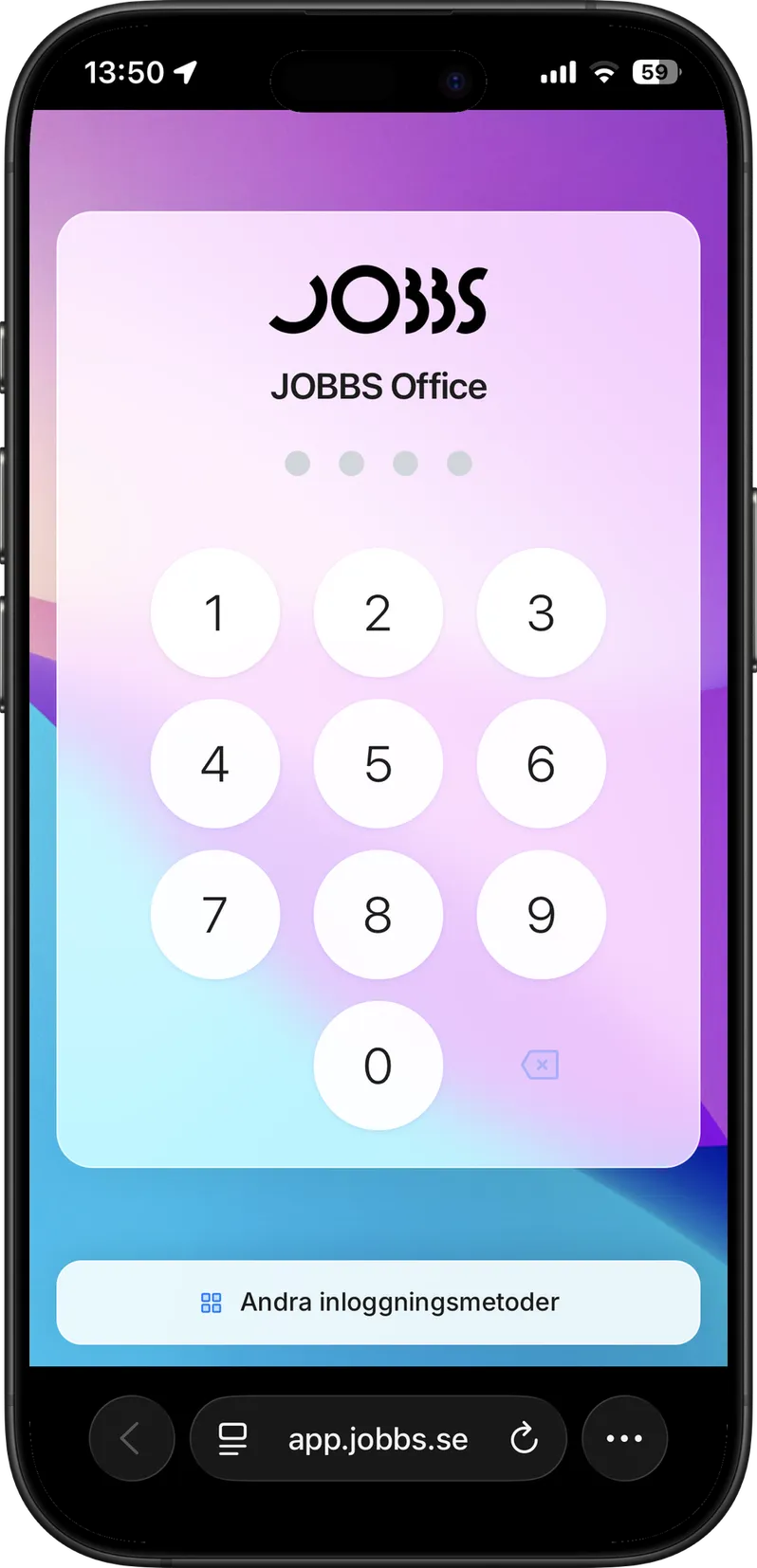The Jobbs app: enter the time-limited door code